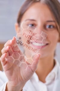 Scientific showing a piece of graphene with hexagonal molecule.